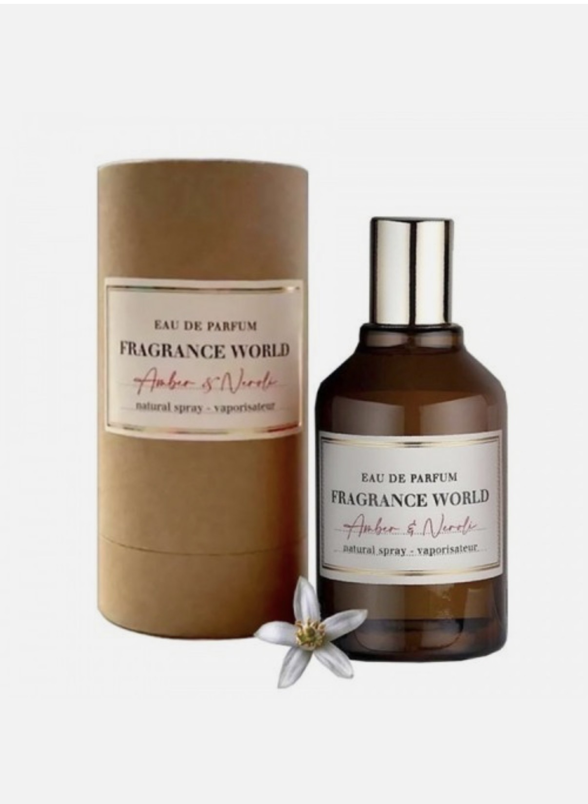 Fragrance World Amber and Neroli perfume bottle